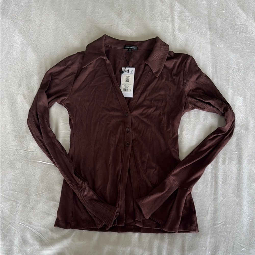 Women's Brown Button-Up Top